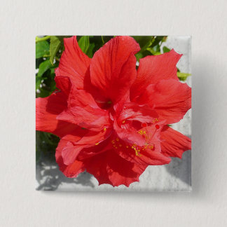 Red Double Hibiscus Flower 15 Cm Square Badge