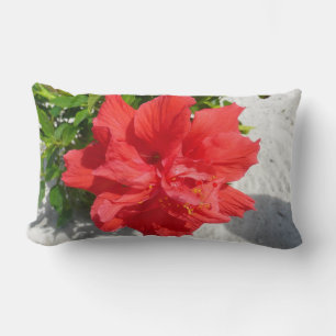 Red Double Hibiscus Flower Lumbar Cushion