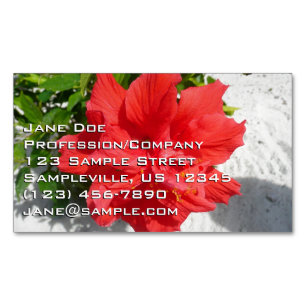 Red Double Hibiscus Flower Magnetic Business Card