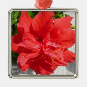 Red Double Hibiscus Flower Metal Tree Decoration