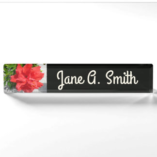 Red Double Hibiscus Flower Nameplate