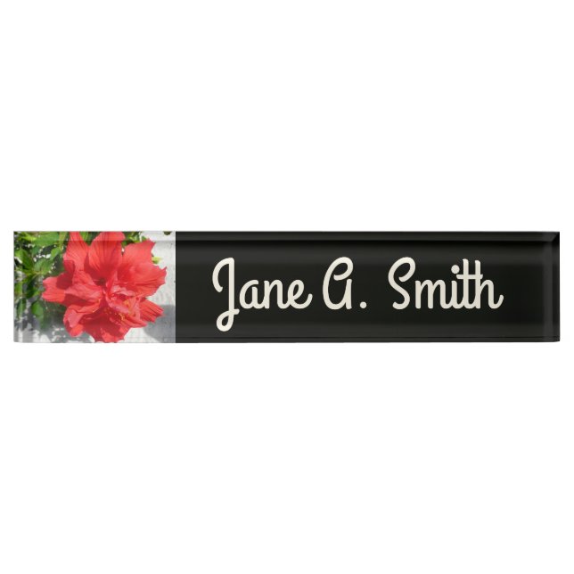 Red Double Hibiscus Flower Nameplate (Front)