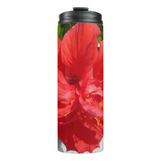 Red Double Hibiscus Flower Thermal Tumbler