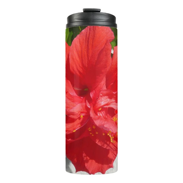 Red Double Hibiscus Flower Thermal Tumbler (Front)