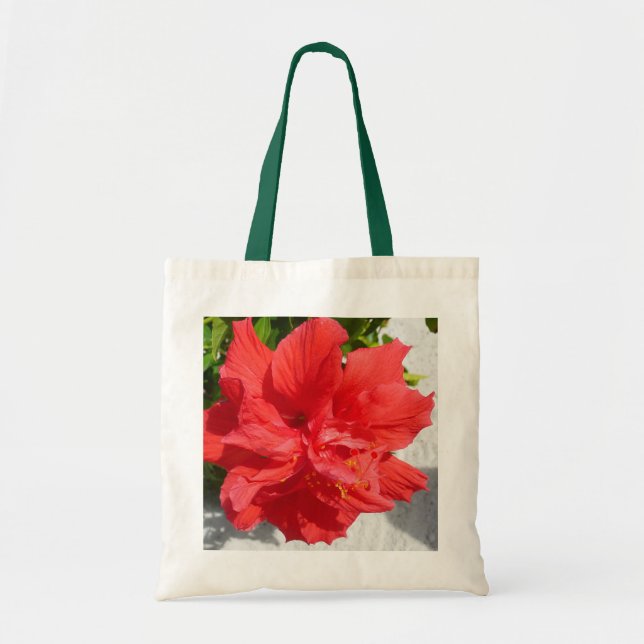 Red Double Hibiscus Flower Tote Bag (Front)