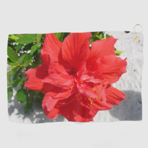 Red Double Hibiscus Golf Towel