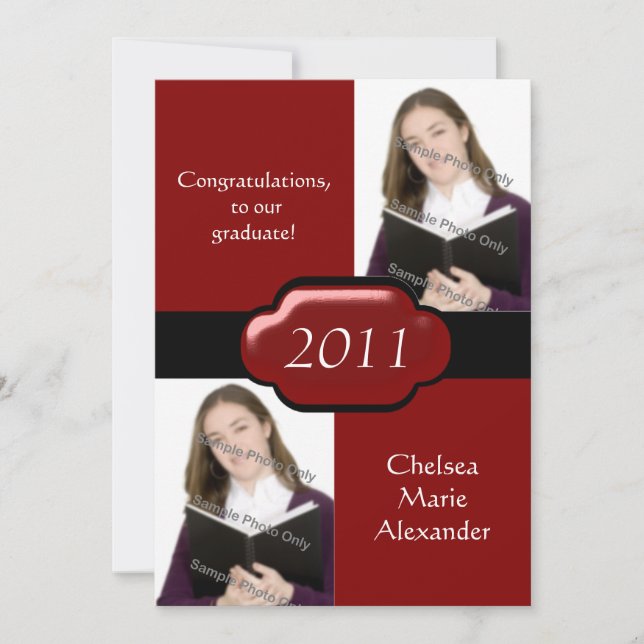 Red Double Photo Graduation Party Invitation (Front)