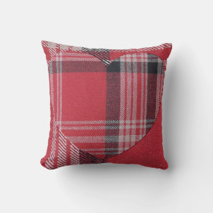 Red  Double Plaid Heart Cushion