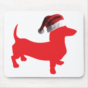 Red-Doxie---And-Santa-Hat Mouse Pad