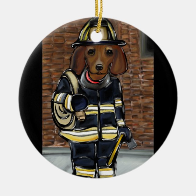 Red Doxie Ceramic Tree Decoration (Front)