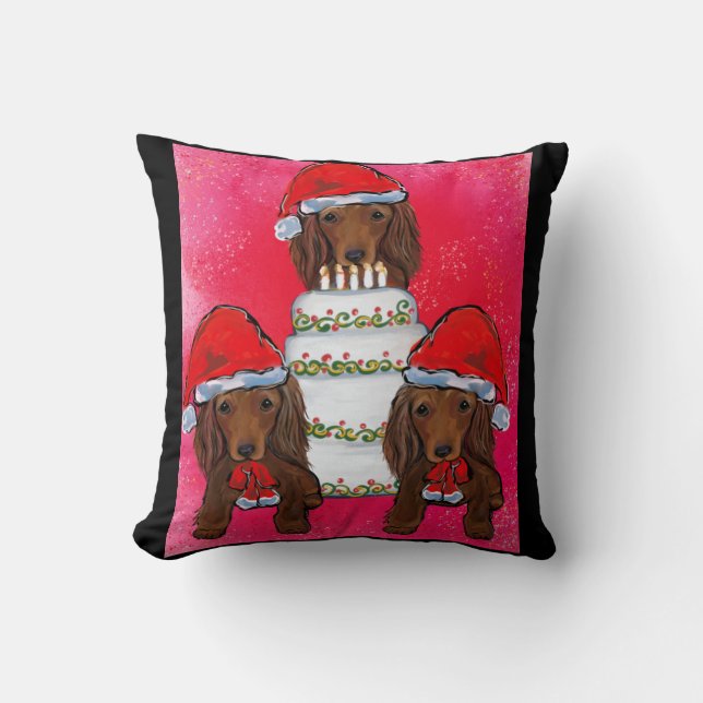 Red Doxie Santas Cushion (Front)