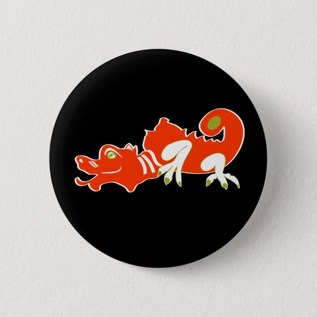 Red dragon 6 cm round badge (Front)