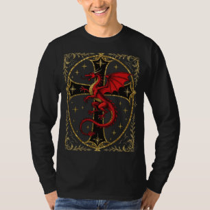 Red Dragon And Bold Black Cross T-Shirt