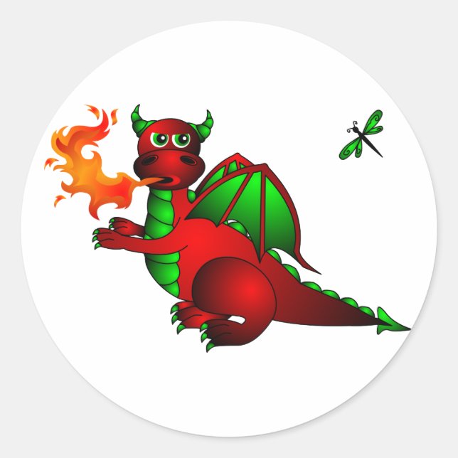 Red Dragon and Dragonfly Classic Round Sticker (Front)