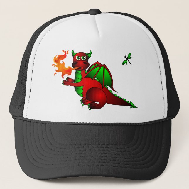 Red Dragon and Dragonfly Trucker Hat (Front)