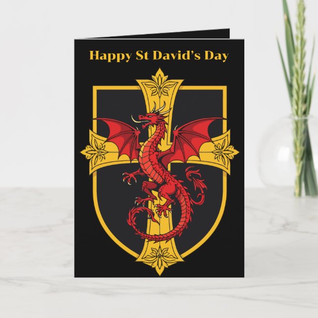 Red Dragon And Mediaeval Cross Card (Front)