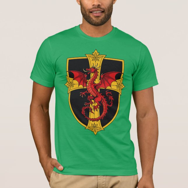 Red Dragon And Mediaeval Cross T-Shirt (Front)