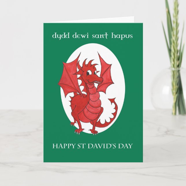 Red Dragon Bilingual St David's Day Greeting Card (Front)