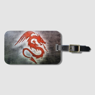 Red dragon black background luggage tag