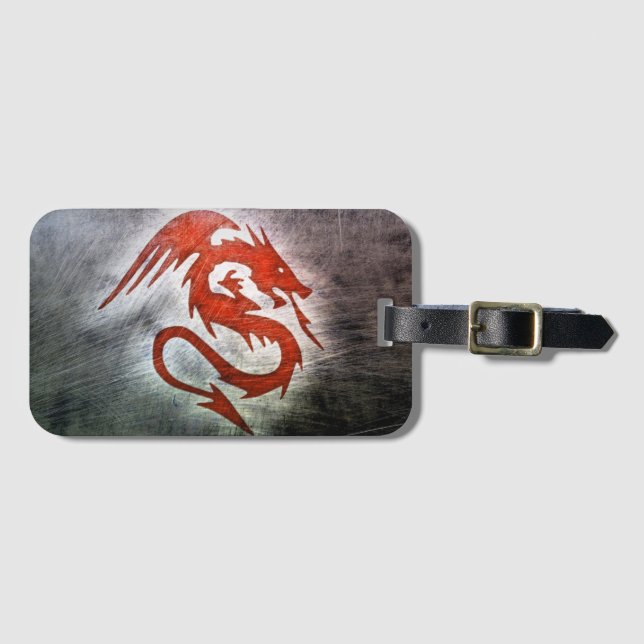 Red dragon black background luggage tag (Front Horizontal)