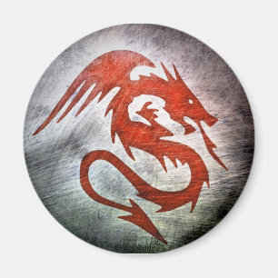 Red dragon black background magnet