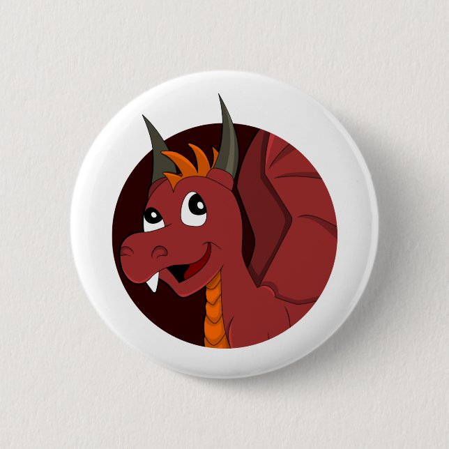 Red dragon cartoon 6 cm round badge (Front)
