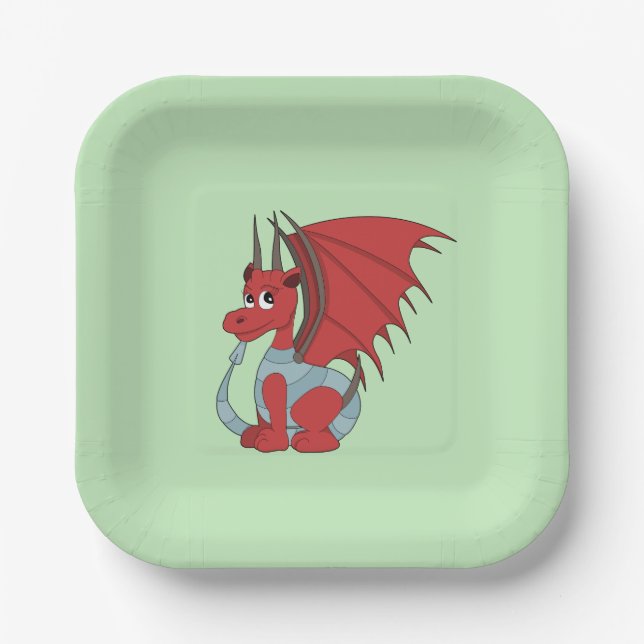 Red Dragon Cartoon  Paper Plate (Front)