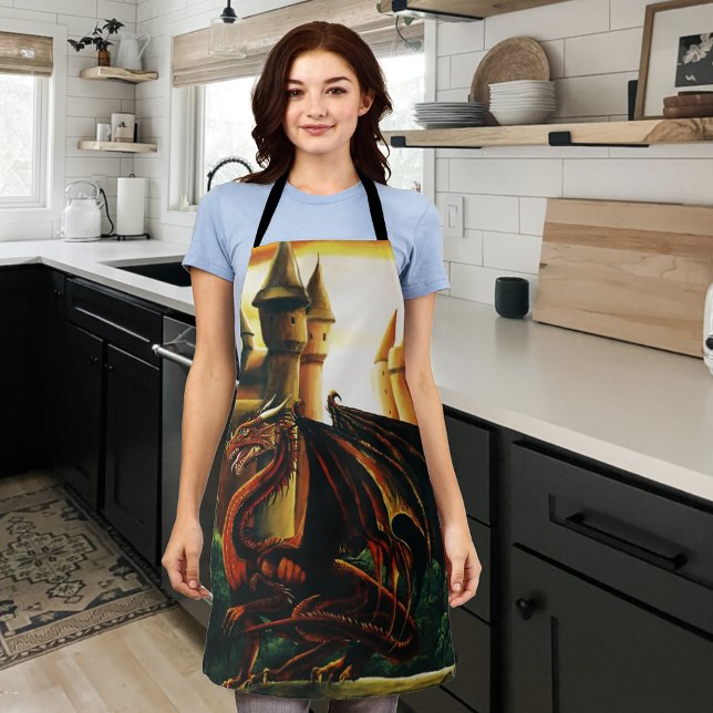 Red Dragon Castle Fantasy Apron (Creator Uploaded)