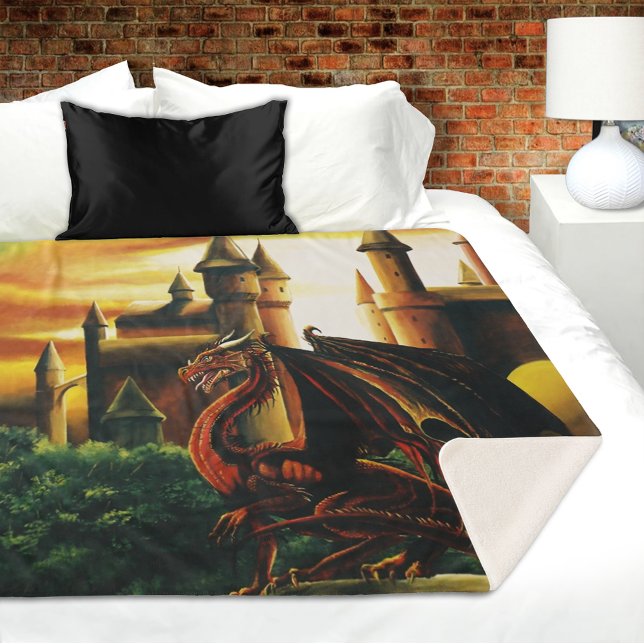 Red Dragon Castle Fantasy Sherpa Blanket (Creator Uploaded)