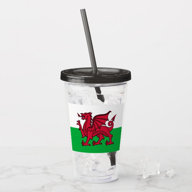 Red Dragon Celtic Flag of Wales & Welsh Acrylic Tumbler (Front Ice)