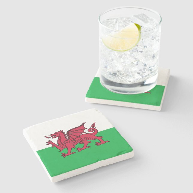 Red Dragon Celtic Flag of Wales & Welsh Stone Coaster (Side)