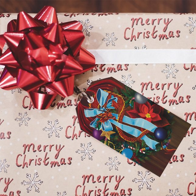 Red Dragon Christmas Wreath  Gift Tags (Creator Uploaded)