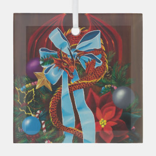 Red Dragon Christmas Wreath Glass Tree Decoration
