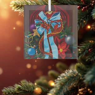 Red Dragon Christmas Wreath Glass Tree Decoration