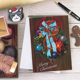 Red Dragon Christmas Wreath Holiday Card
