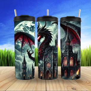 Red Dragon Circling Gothic Castle Thermal Tumbler