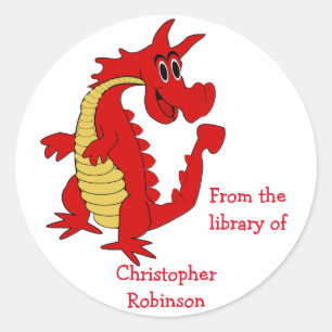 Red Dragon Design Bookplate Classic Round Sticker