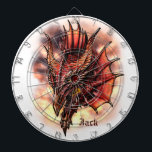 Red Dragon Fantasy Custom Name  Dart Board<br><div class="desc">A red dragon head  for  fantasy and dungeon and dragons lovers.

In the lower right corner,  there is a name,  written in old style letters.</div>