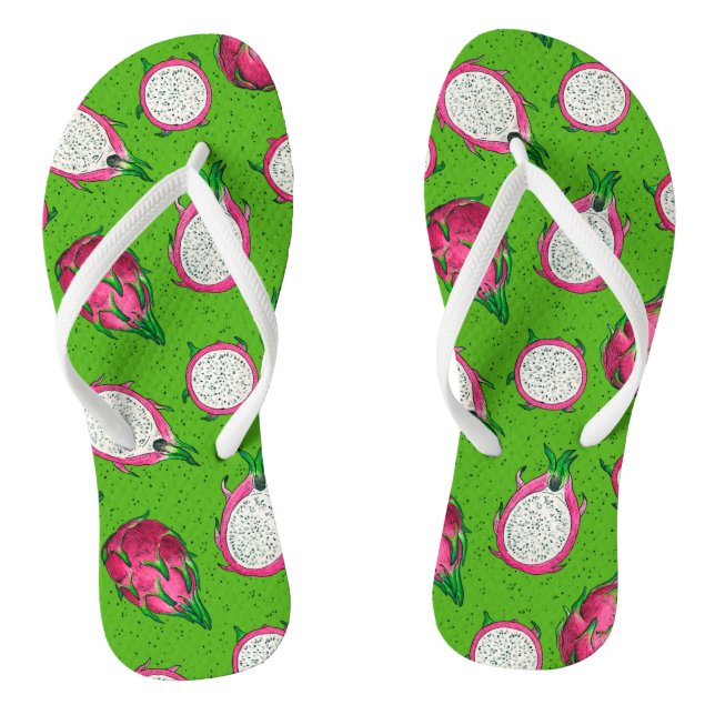 Red dragon fruit on green jandals (Footbed)