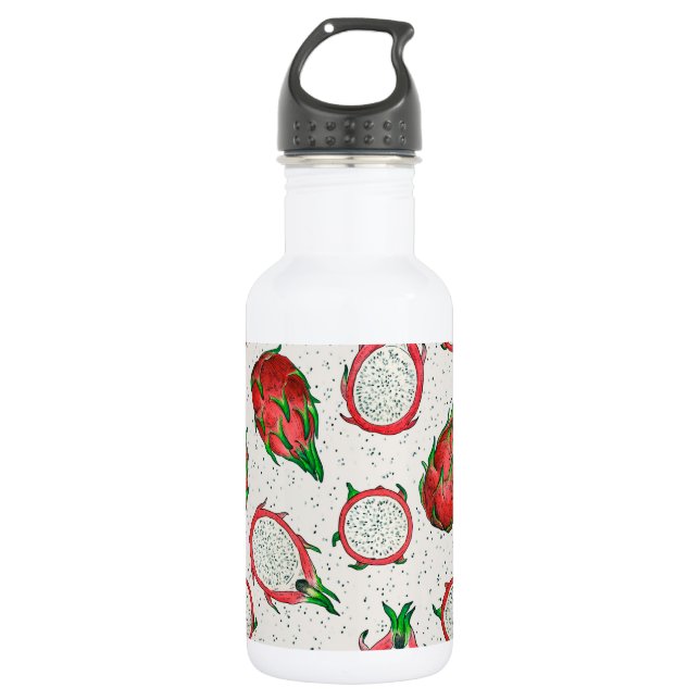 Red dragon fruit on off white 532 ml water bottle (Front)
