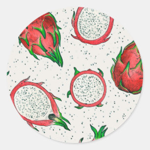 Red dragon fruit on off white classic round sticker