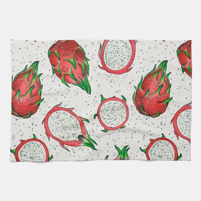 Red dragon fruit on off white tea towel (Horizontal)
