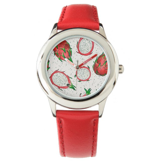 Red dragon fruit on off white watch (Front)