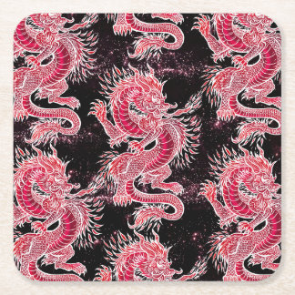 Red Dragon Galaxy Square Paper Coaster