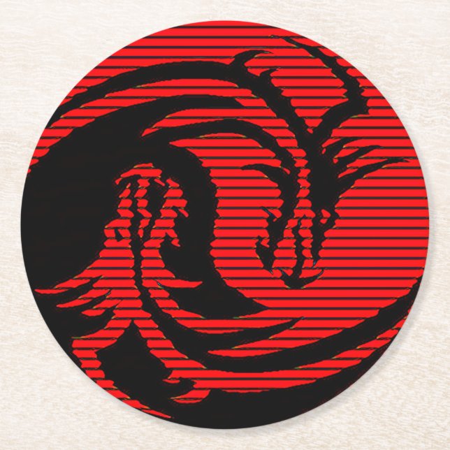 Red dragon   gel mouse pad round paper coaster (Front)