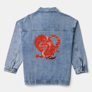 Red Dragon Heart Valentine Chinese New Year Womens Denim Jacket