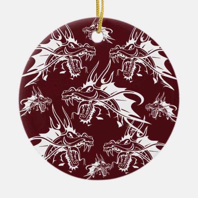 Red Dragon Mythical Creature Cool Fantasy Design Ceramic Tree Decoration (Front)