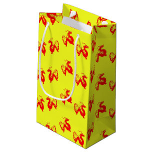 Red dragon on yellow small gift bag