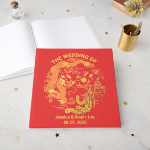 Red Dragon Phoenix Asian Chinese Wedding Gold Foil Guest Book