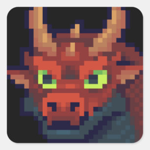 Red dragon pixel art square sticker